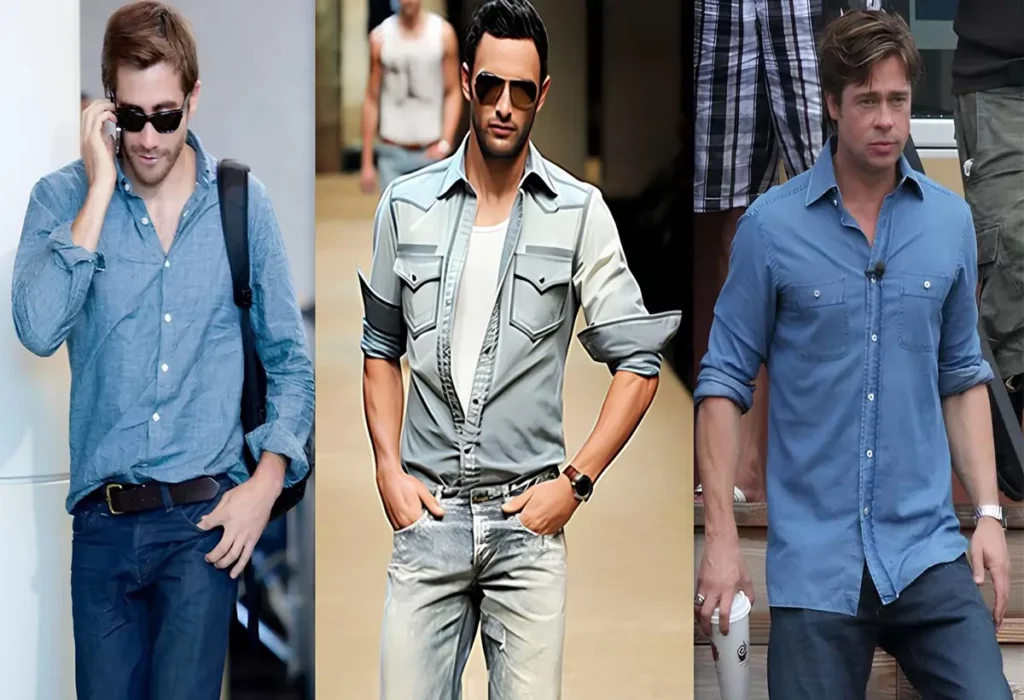 camisa-jeans-masculina com botão