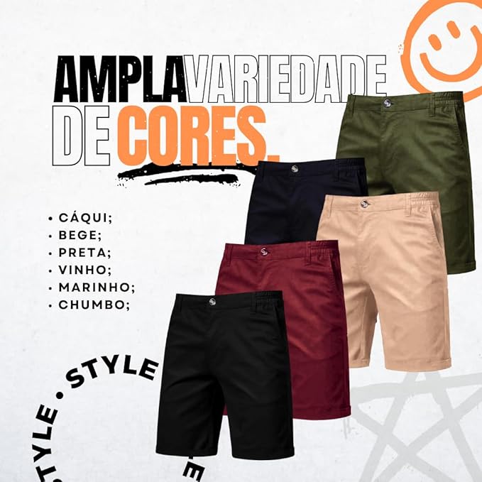 Bermuda De Sarja Masculina Slim Color Alfaiataria Sport Fino de Algodão com Elastano Diversas Cores