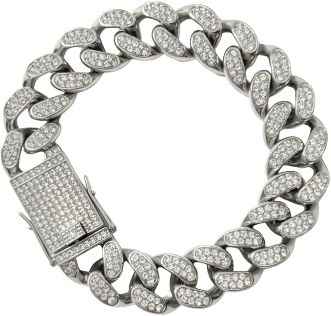 Pulseira Masculina Cuban Grumet Kingston Cravejada Aço Stras
