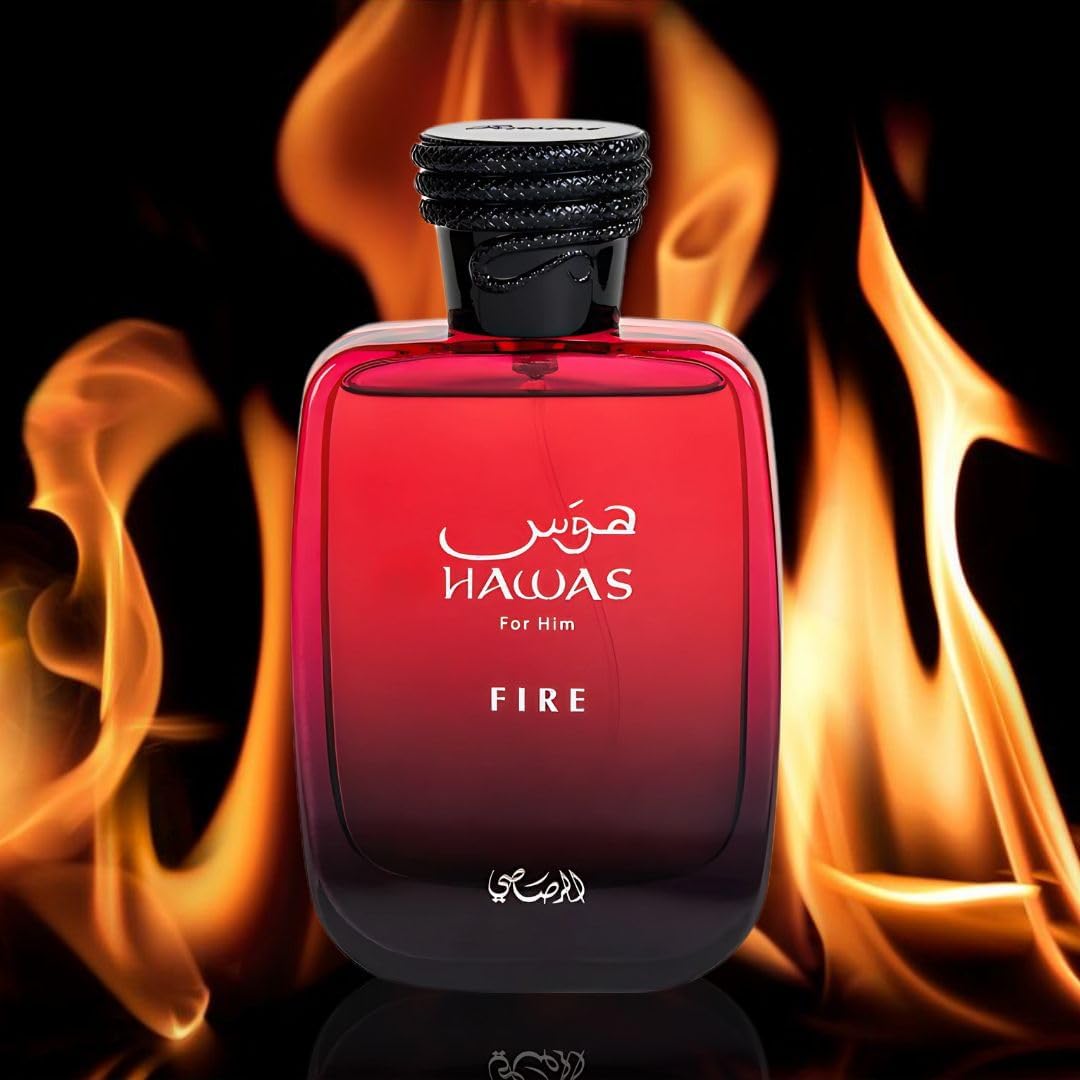 RASASI Hawas Fire Eau De Parfum Spray 100 ml - Perfume árabe ousado de longa duração para homens com uma essência ardente - Delicie-se com um perfume luxuoso masculino que captura elegância e força