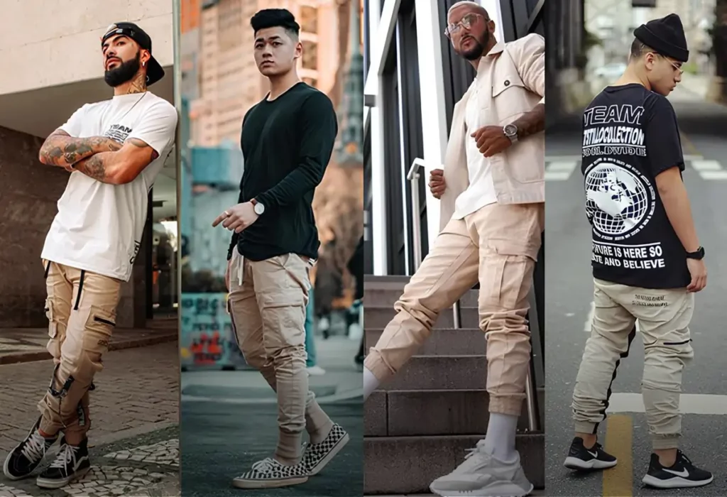 Calca-Jogger-de-Sarja-Masculinas-bege