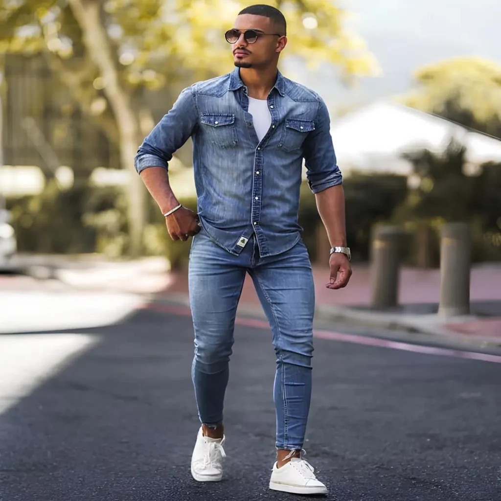 camisa e calça jeans masculina