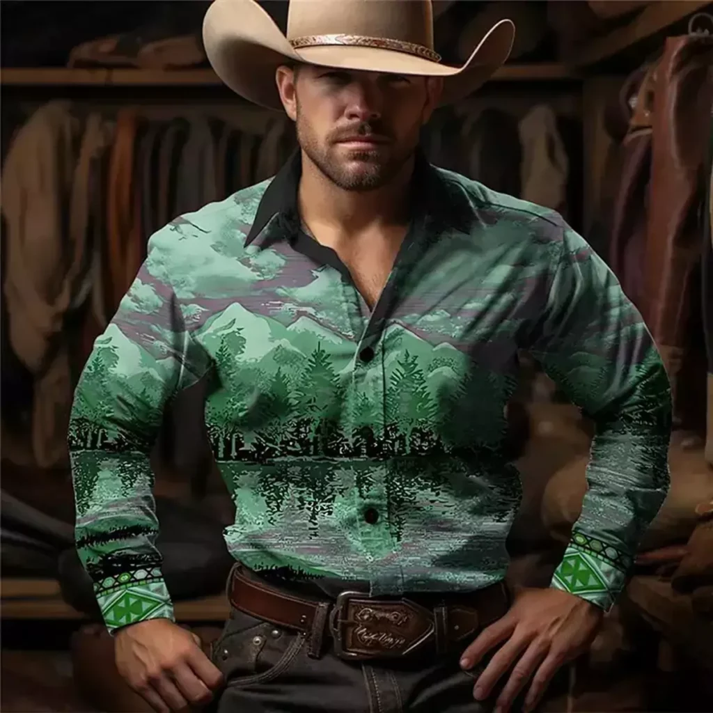 camisa country masculina verde