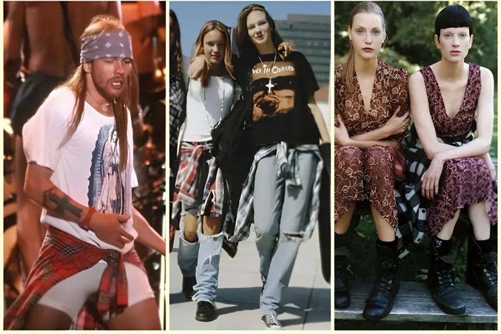 grunge camisa xadrez amarrada na cintura moda anos 90